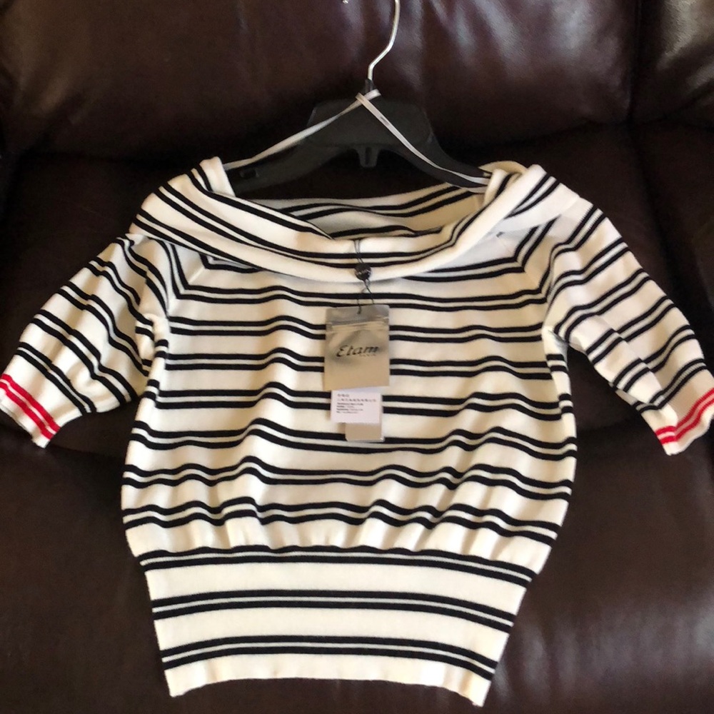 Team off the shoulder striped light sweater